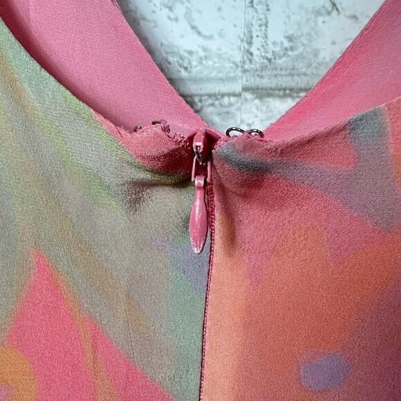 Veda Dress Corazon Maxi Multi Color Smocked Viscose Short Sleeve Pink Orange M - Picture 7 of 10